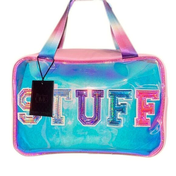 OMG Accessories Bubblegum STUFF Iridescent Rainbow Toiletry Cosmetic Make Up Bag - Picture 1 of 13